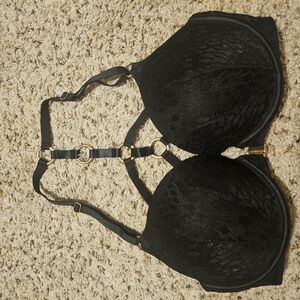 Victoria’s Secret Strappy Lace Push-Up Bra – 36C | Black with Gold Hardware